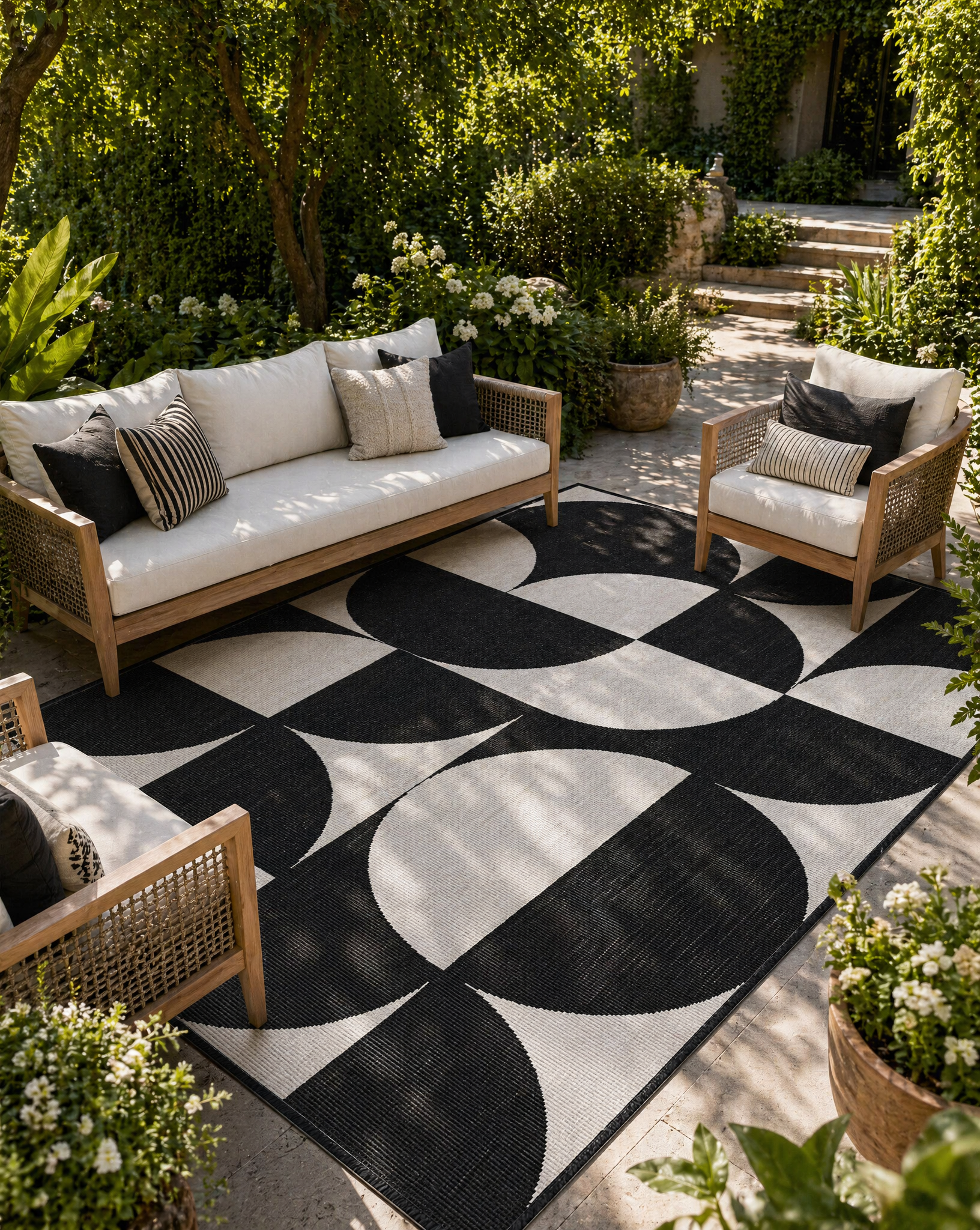 Buitenkleed - Brussels Summer Zwart Wit