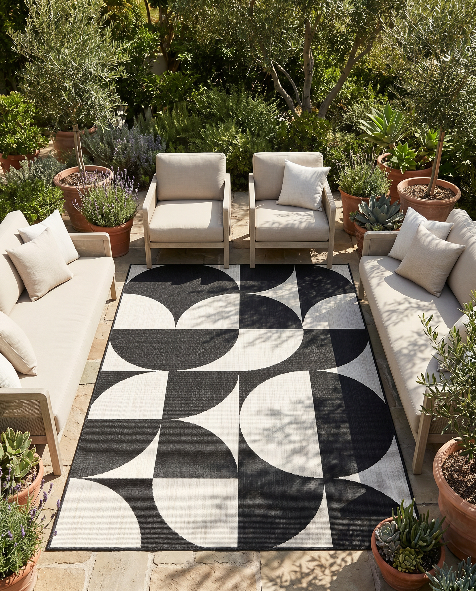 Buitenkleed - Brussels Summer Zwart Wit