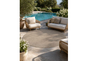 Buitenkleed - Brussels Rond Uni Effen Linnen Beige