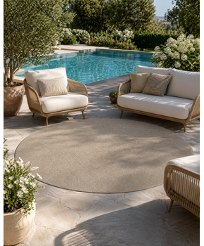 Buitenkleed - Brussels Rond Uni Effen Linnen Beige