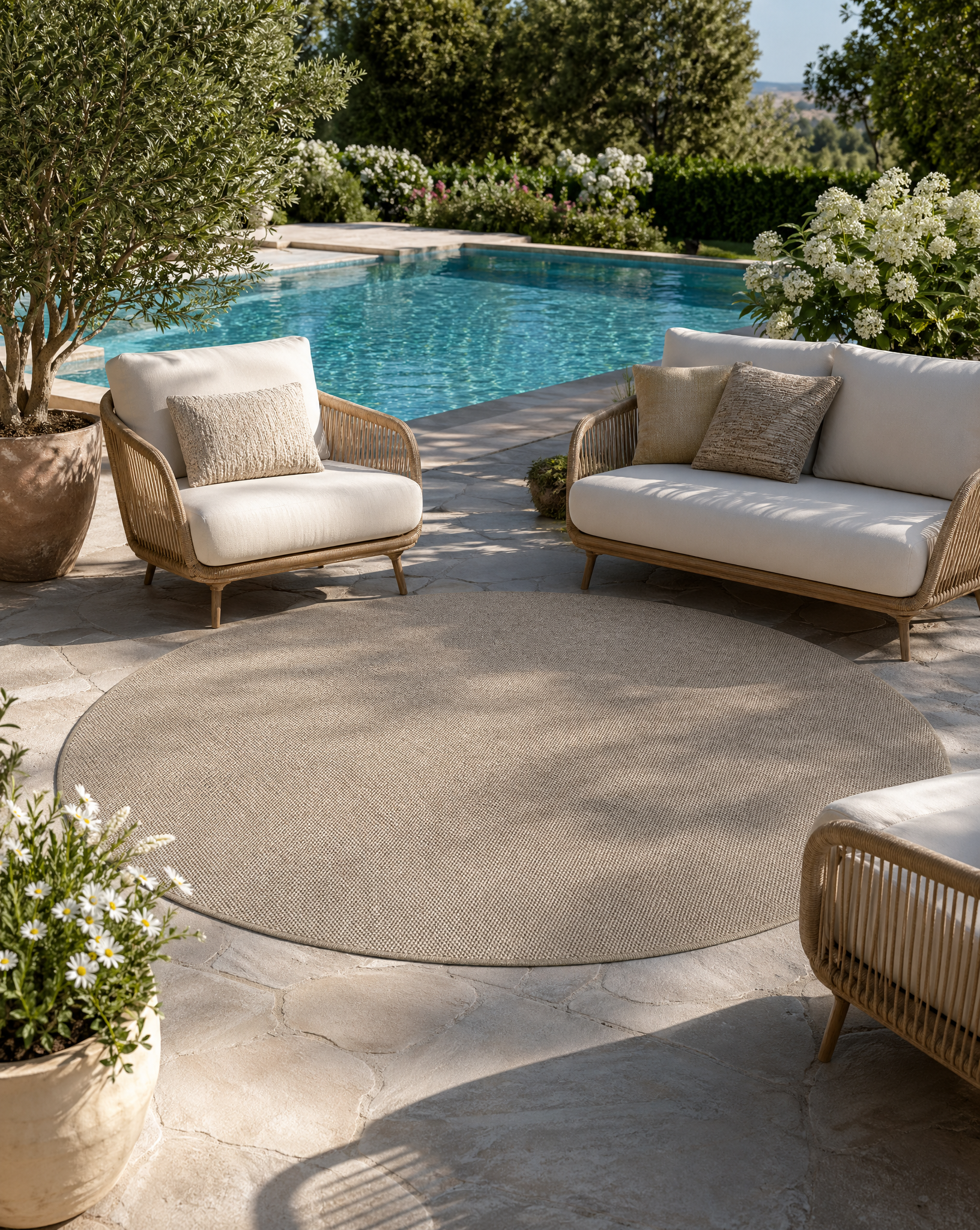 Buitenkleed - Brussels Rond Uni Effen Linnen Beige