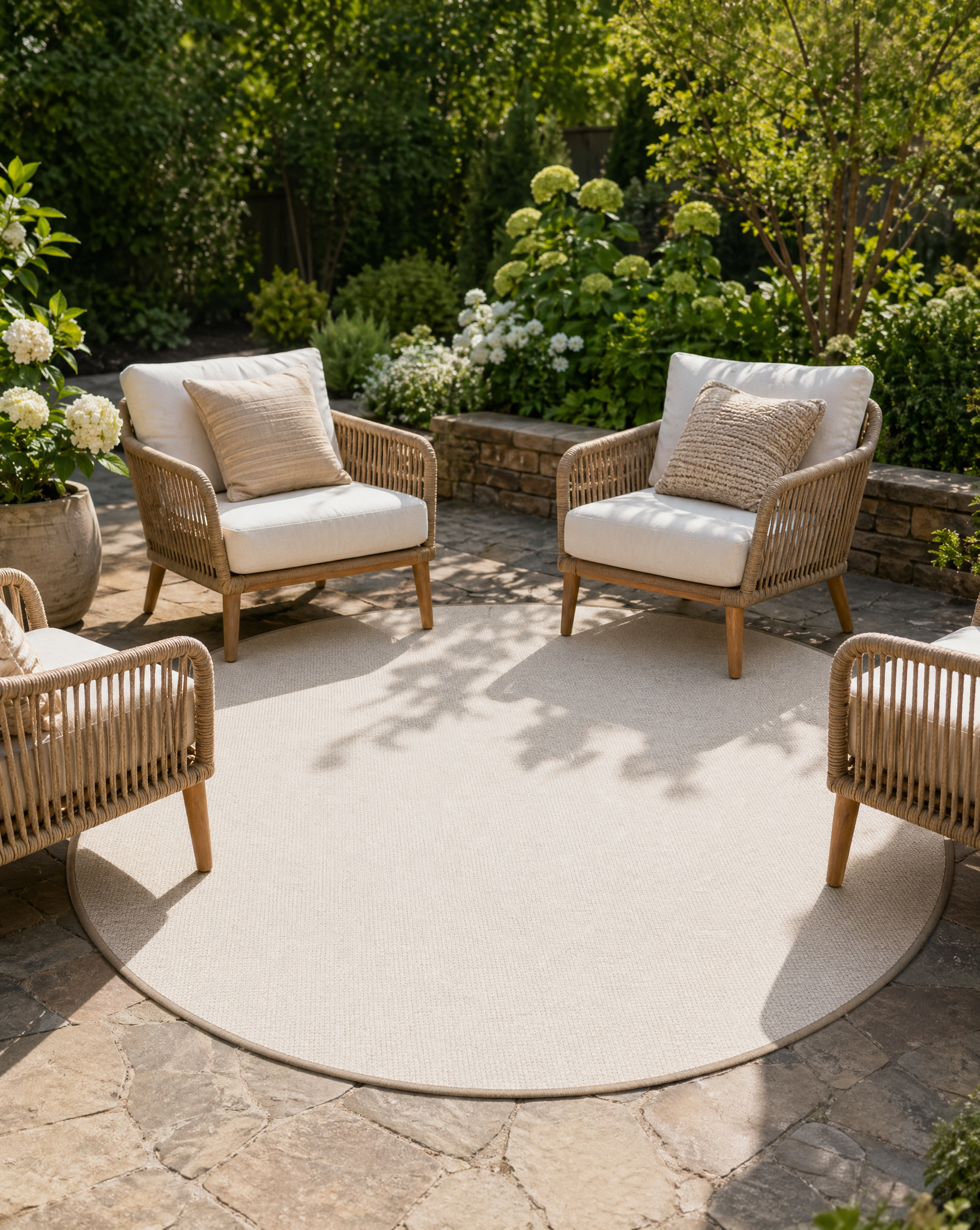 Buitenkleed - Brussels Rond Uni Effen Linnen Beige