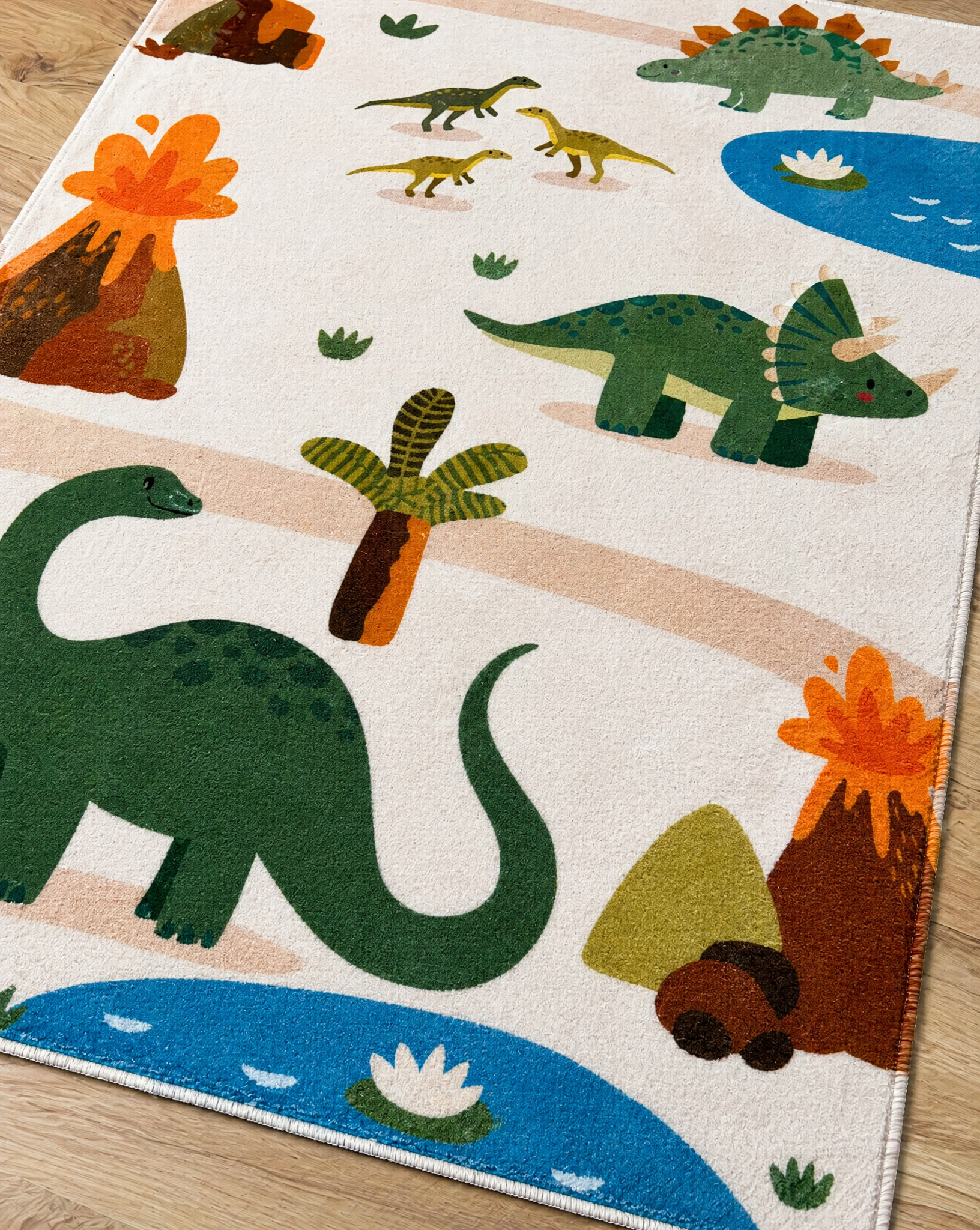 Kinderkleed Dino - Vloerkleed Kinderkamer Anti-slip Groen Beige