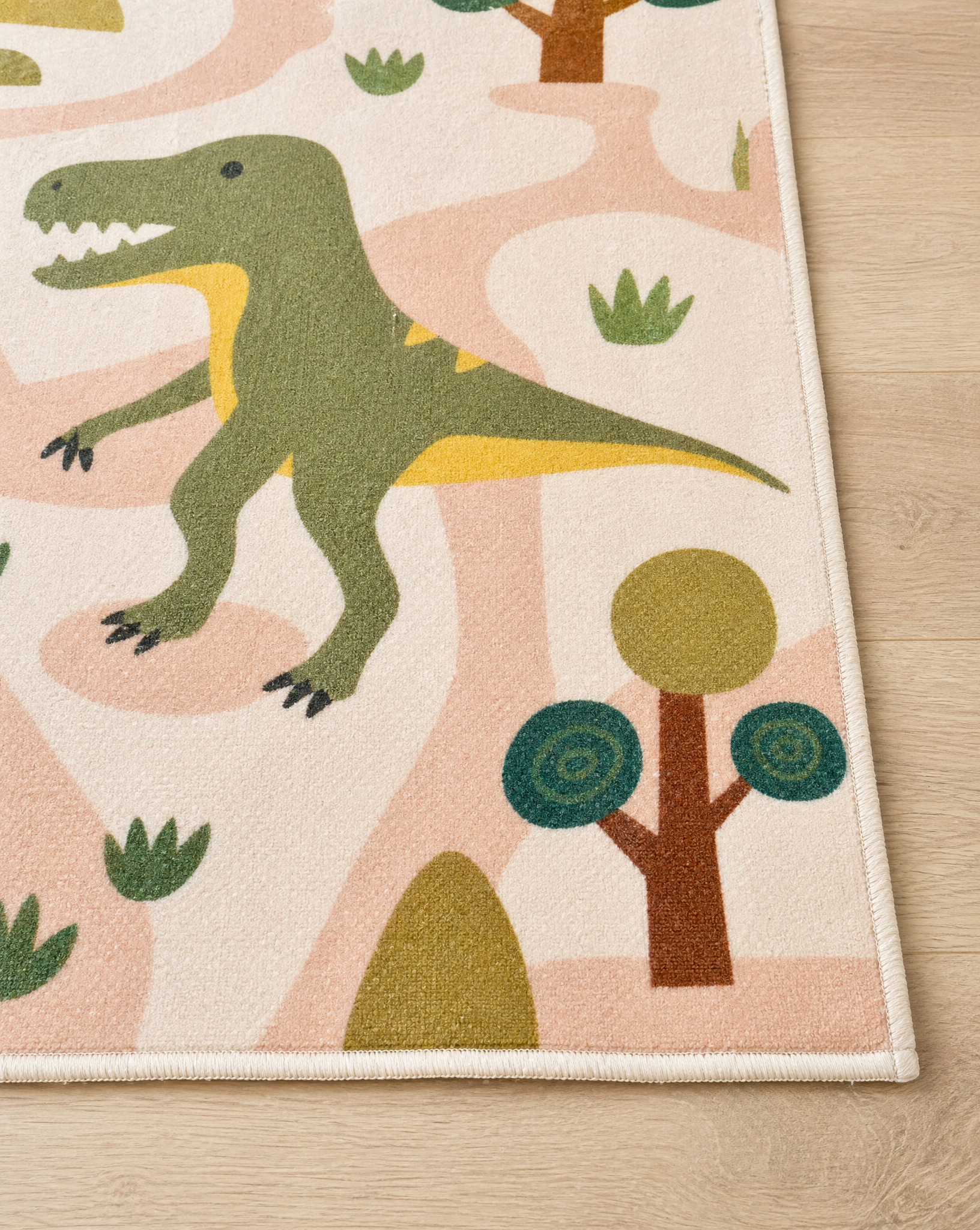 Kinderkleed Dino - Vloerkleed Kinderkamer Anti-slip Groen Beige