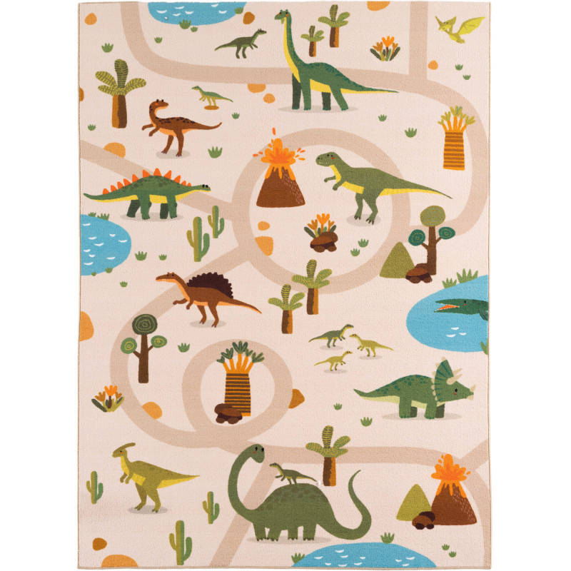 Kinderkleed Dino - Vloerkleed Kinderkamer Anti-slip Groen Beige