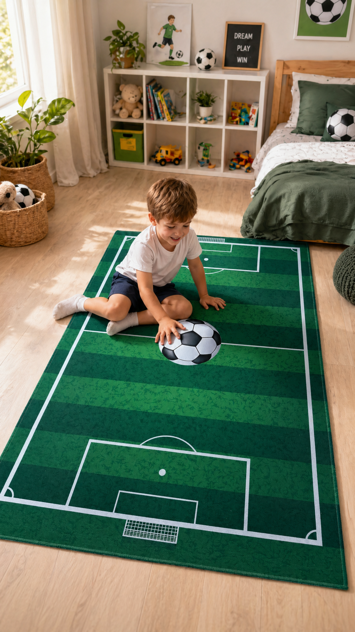 Kinderkleed Voetbal - Vloerkleed Kinderkamer Anti-slip Groen