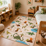Kinderkleed Dino - Vloerkleed Kinderkamer Anti-slip Groen Beige
