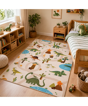 Kinderkleed Dino - Vloerkleed Kinderkamer Anti-slip Groen Beige