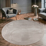 Vivant Japandi Abstract - Rond Vloerkleed Laagpolig - Taupe Beige