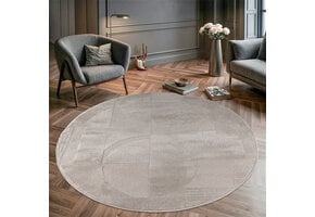 Vivant Japandi Abstract - Rond Vloerkleed Laagpolig - Taupe Beige