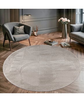 Vivant Japandi Abstract - Rond Vloerkleed Laagpolig - Taupe Beige