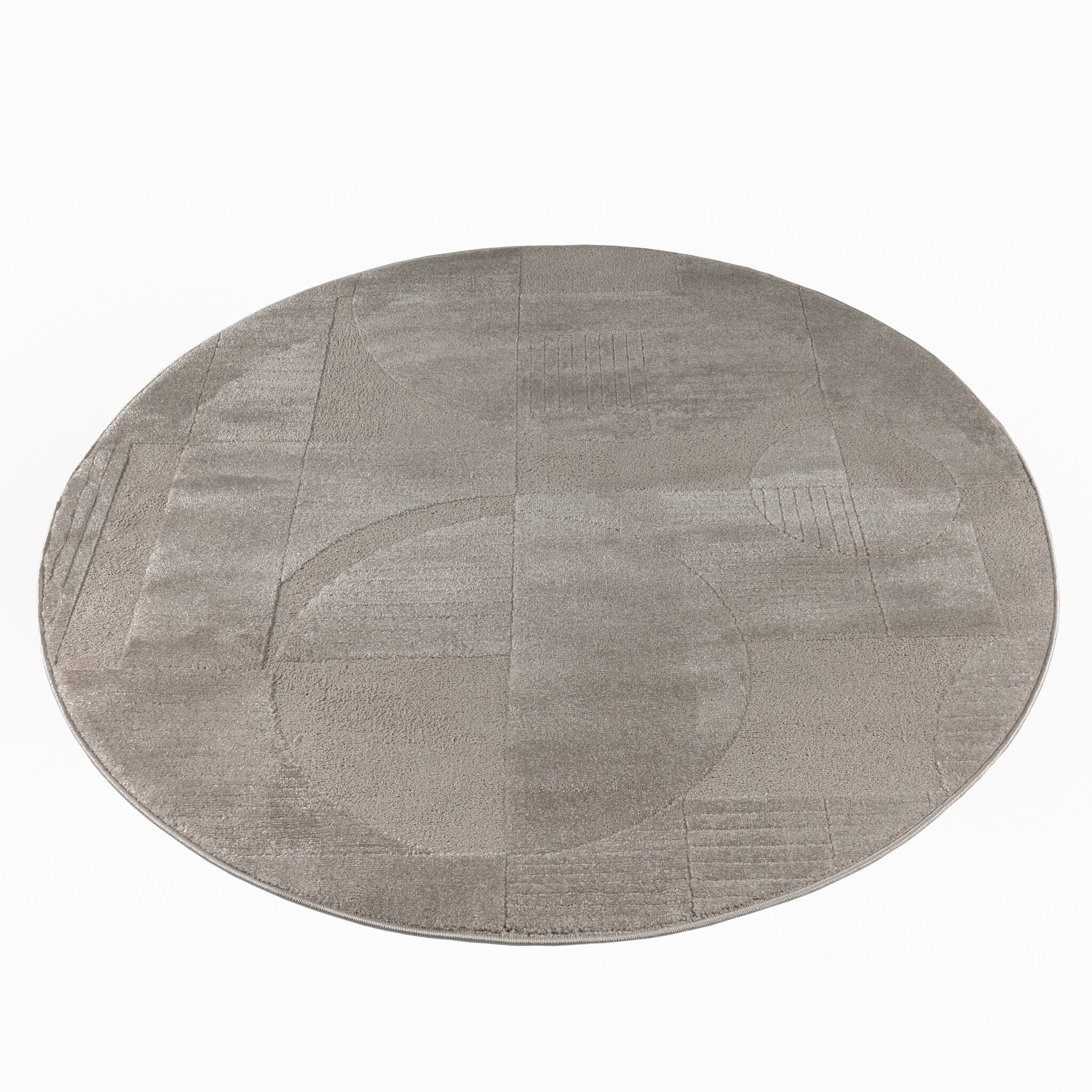 Vivant Japandi Abstract - Rond Vloerkleed Laagpolig - Taupe Beige