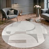 Vivant Japandi Abstract - Rond Vloerkleed Laagpolig - Creme Multi