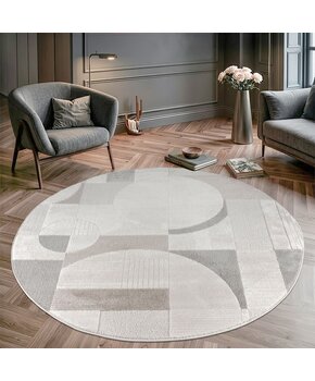 Vivant Japandi Abstract - Rond Vloerkleed Laagpolig - Creme Multi