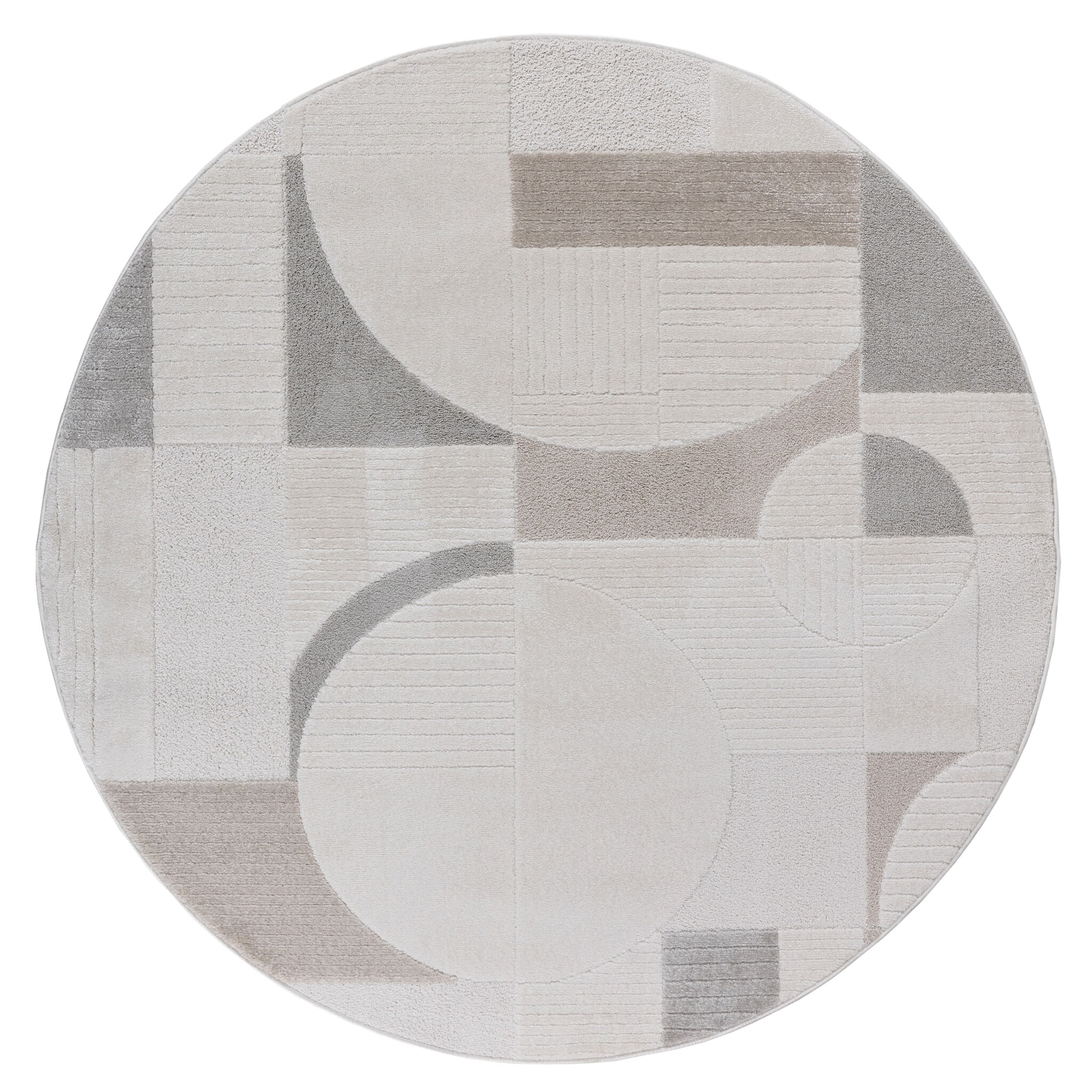 Vivant Japandi Abstract - Rond Vloerkleed Laagpolig - Creme Multi