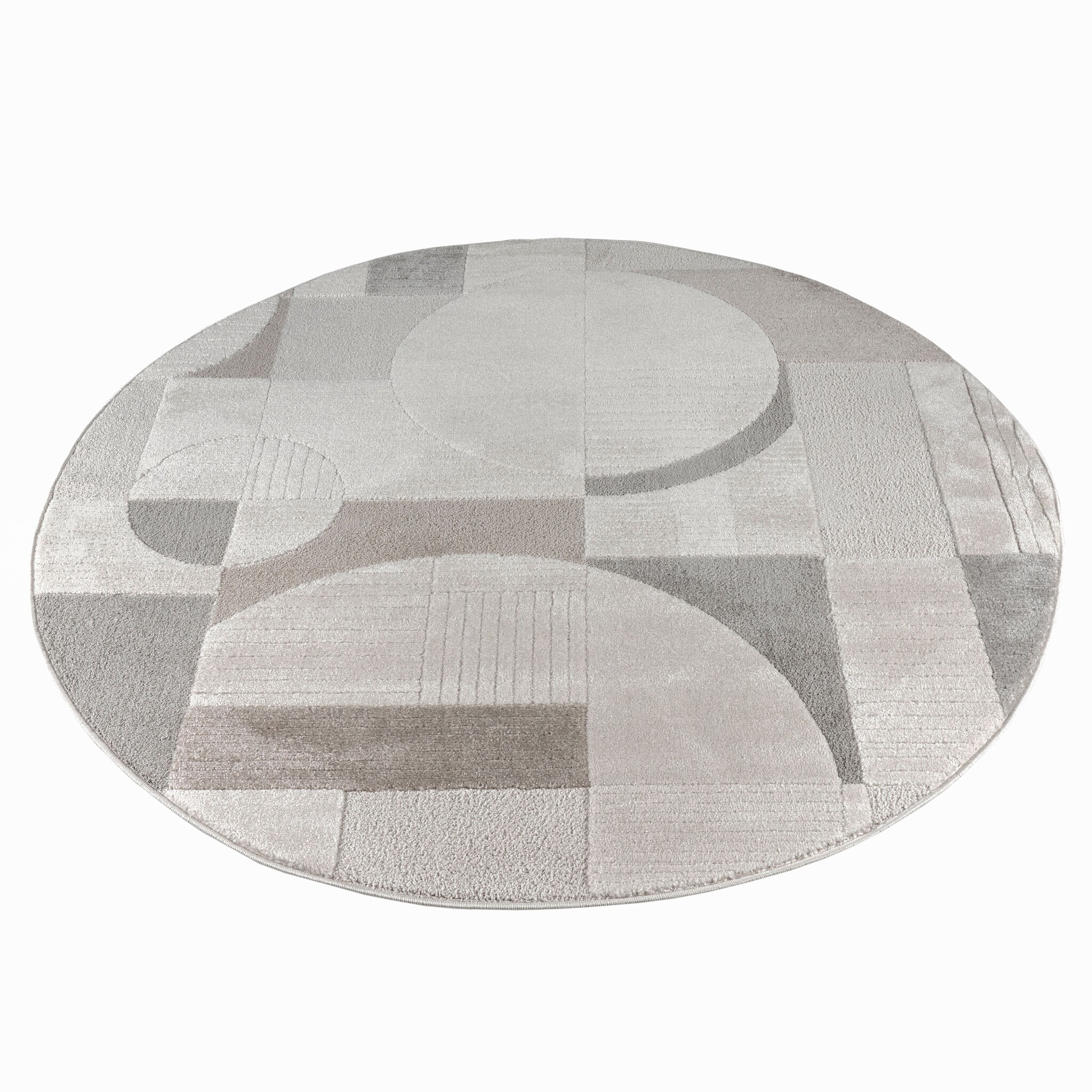 Vivant Japandi Abstract - Rond Vloerkleed Laagpolig - Creme Multi