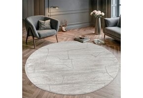 Vivant Marmer - Rond Vloerkleed Laagpolig - Beige Creme
