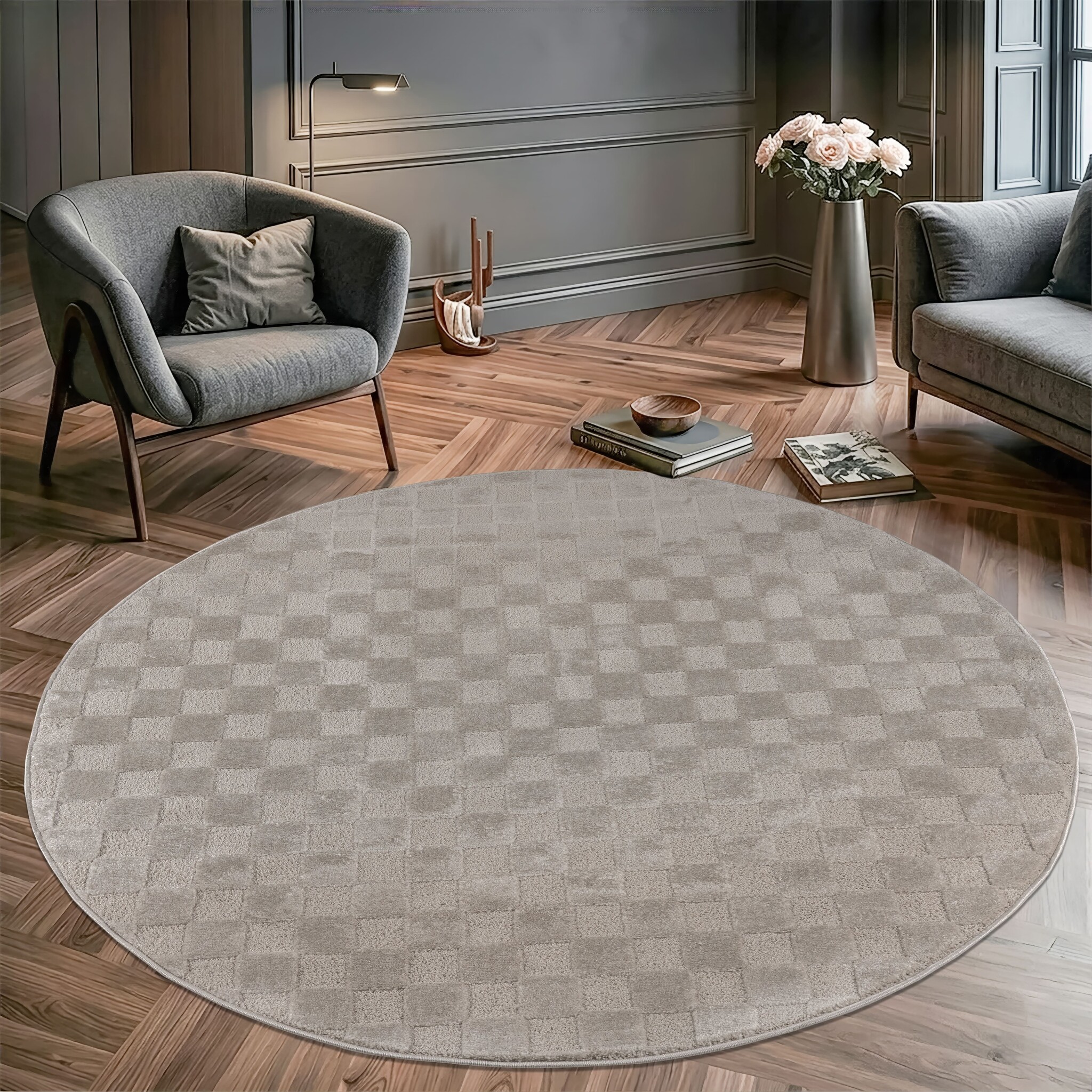 Vivant Chesterfield - Rond Vloerkleed Laagpolig Effen - Beige