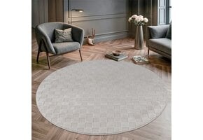 Vivant Chesterfield - Rond Vloerkleed Laagpolig Effen - Creme