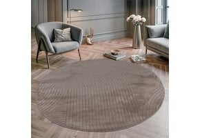 Vivant Japandi Art - Rond Vloerkleed Laagpolig Effen - Taupe
