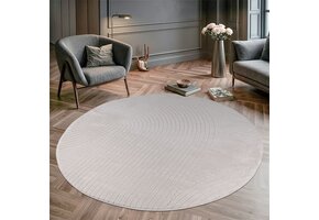 Vivant Japandi Art - Rond Vloerkleed Laagpolig Effen - Creme