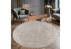 Vivant Japandi - Rond Vloerkleed Laagpolig Effen - Beige