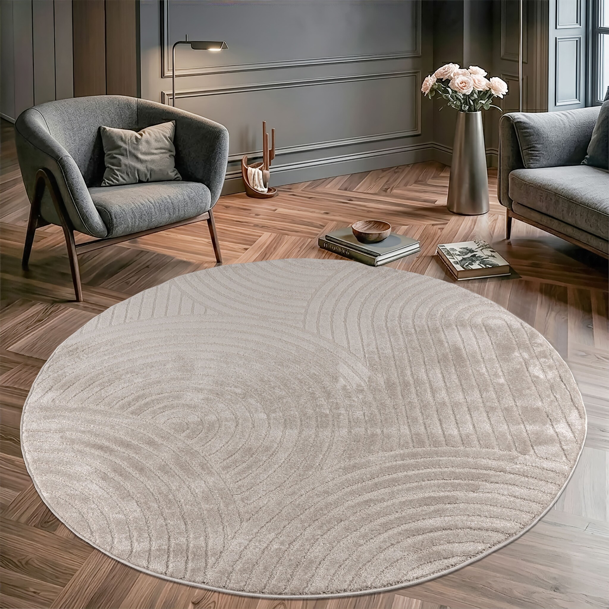 Vivant Japandi - Rond Vloerkleed Laagpolig Effen - Beige