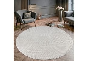 Vivant Japandi - Rond Vloerkleed Laagpolig Effen - Creme