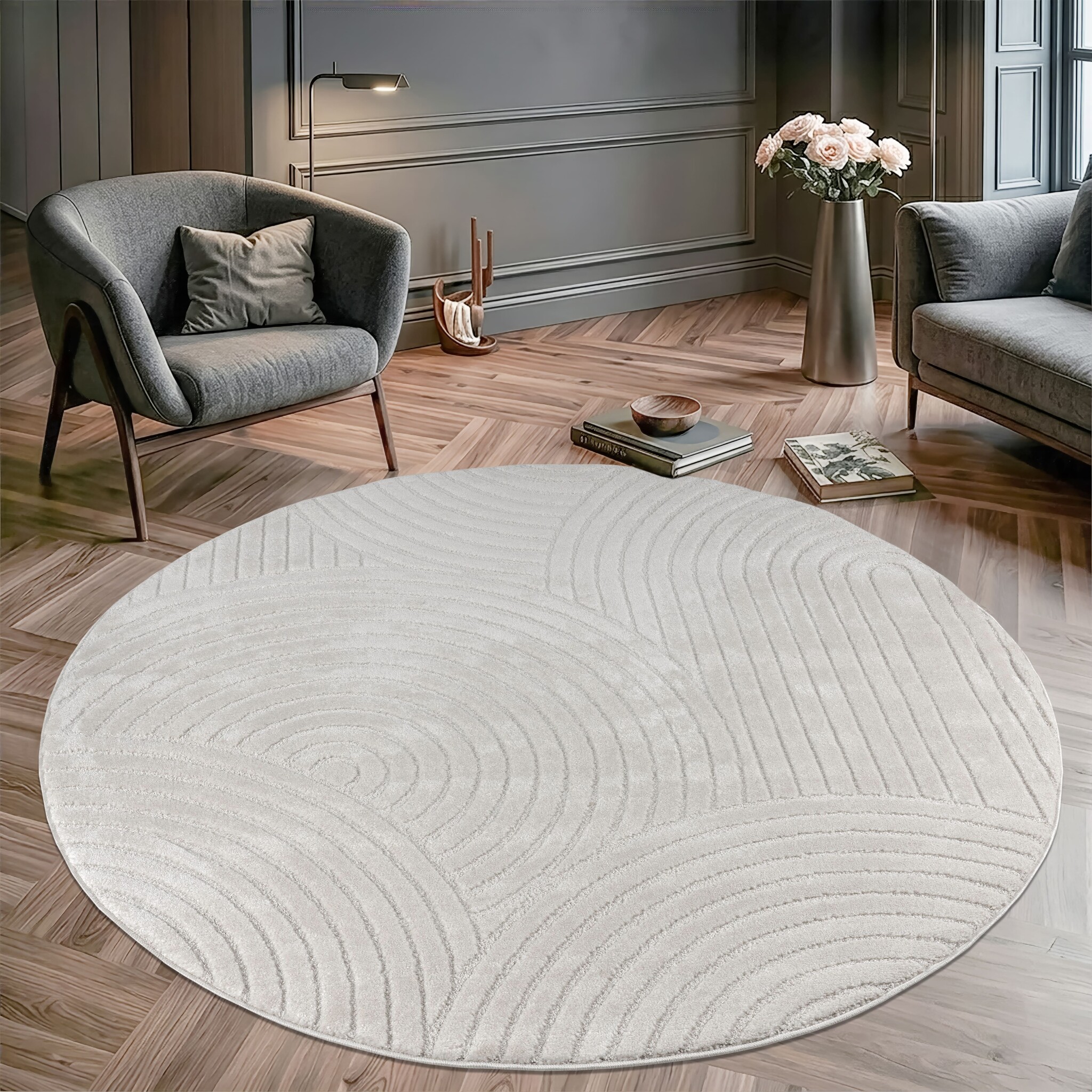Vivant Japandi - Rond Vloerkleed Laagpolig Effen - Creme