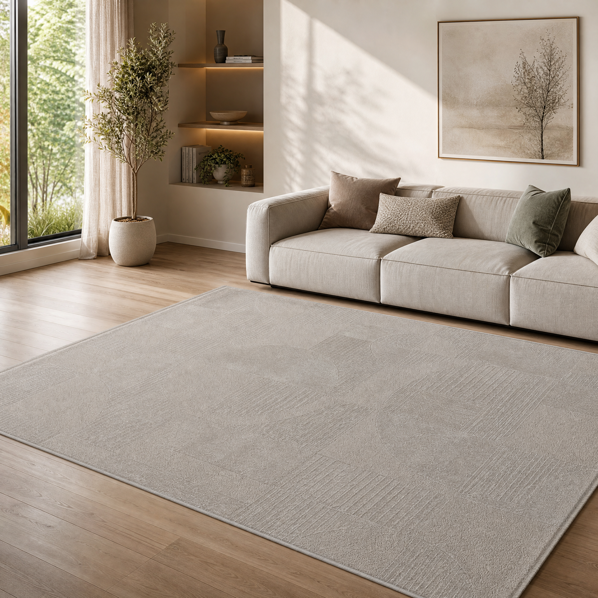 Vivant Japandi Abstract - Vloerkleed Laagpolig - Taupe Beige