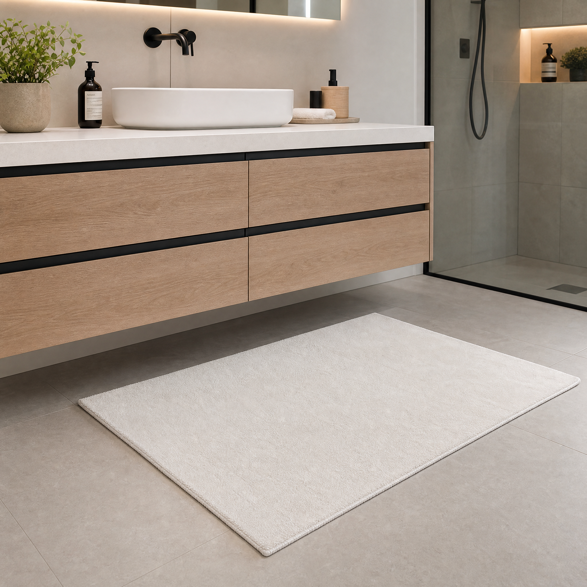 Samba Fluffy Badmat Wasbaar & Anti-slip Groen Creme