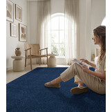 Uni Effen Laagpolig Vloerkleed Modern Donker Blauw Navy