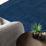 Uni Effen Laagpolig Vloerkleed Modern Donker Blauw Navy