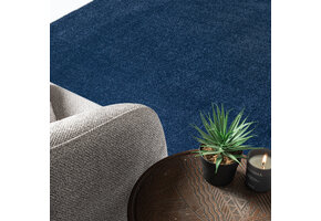 Uni Effen Laagpolig Vloerkleed Modern Donker Blauw Navy