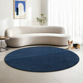 Uni Rond Effen Laagpolig Vloerkleed Modern Donker Blauw Navy