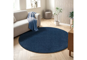 Uni Rond Effen Laagpolig Vloerkleed Modern Donker Blauw Navy