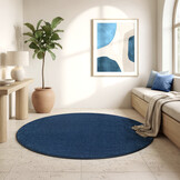 Uni Rond Effen Laagpolig Vloerkleed Modern Donker Blauw Navy