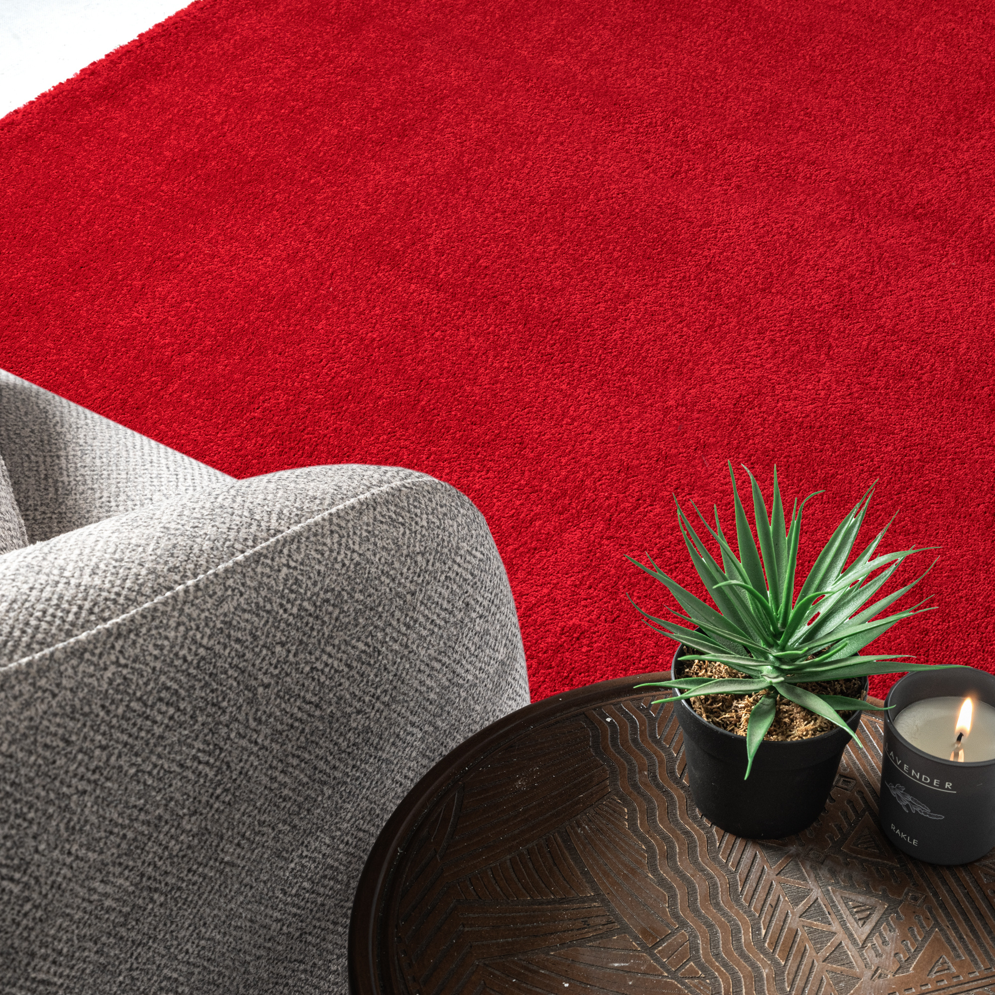 Uni Effen Laagpolig Vloerkleed Modern Rood