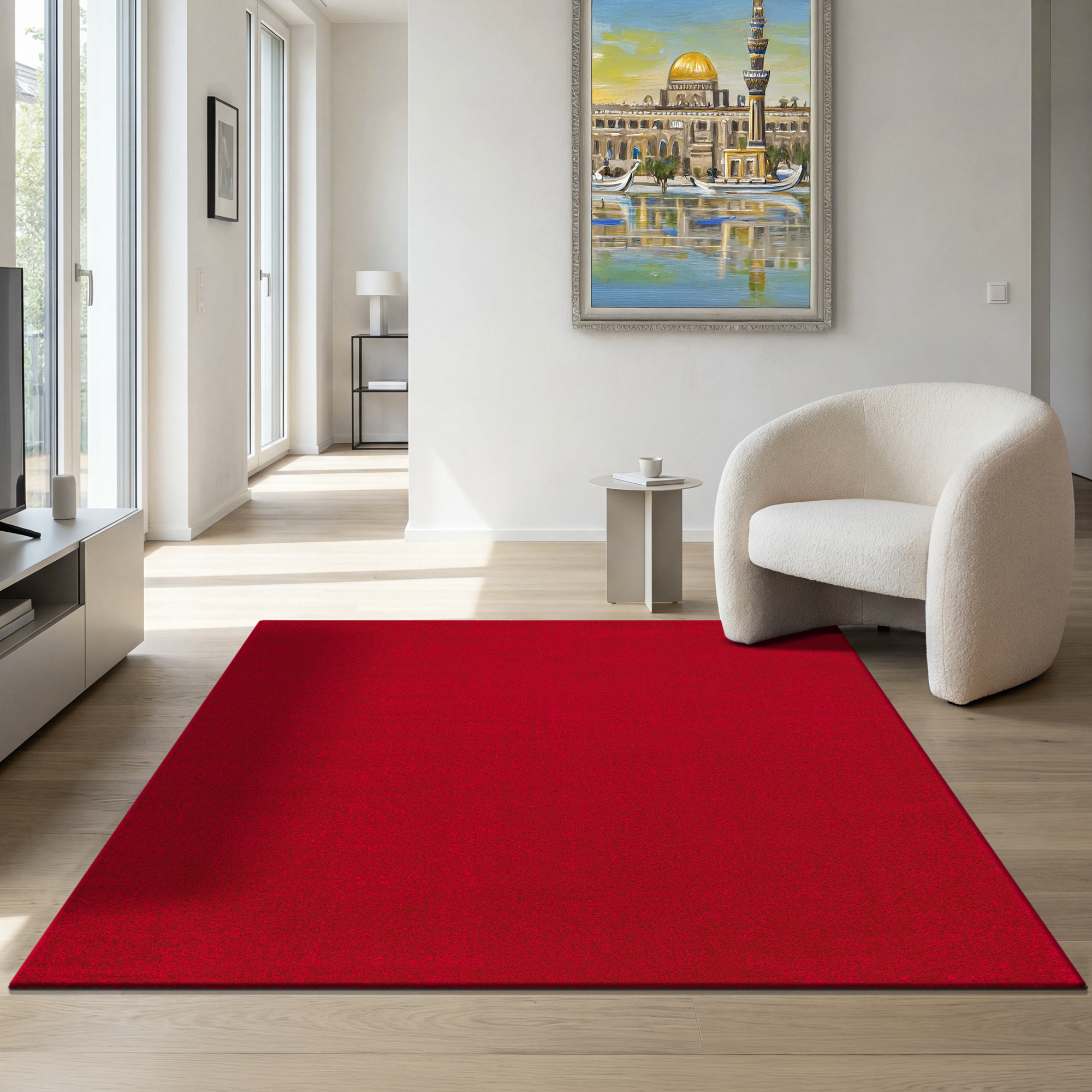 Uni Effen Laagpolig Vloerkleed Modern Rood