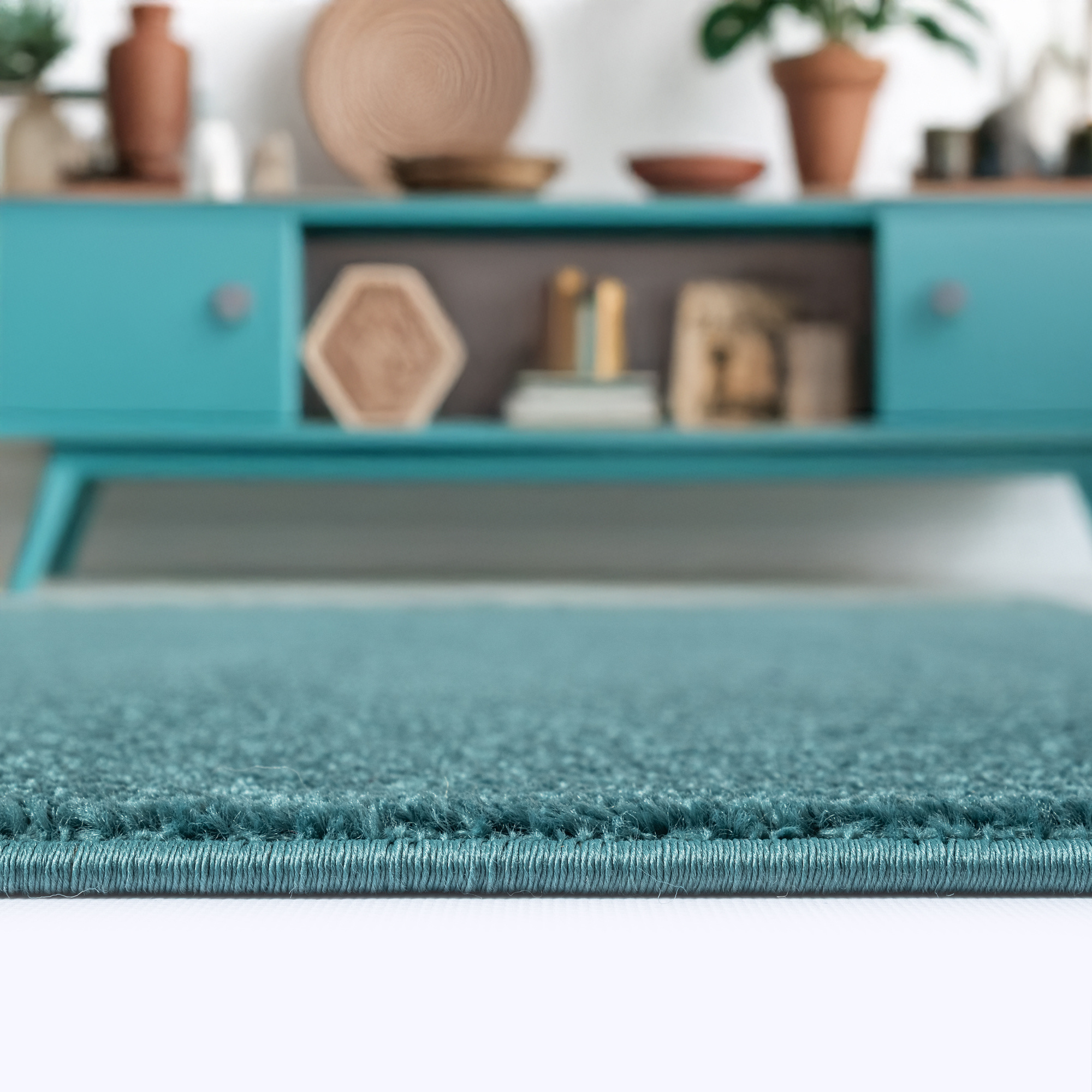 Uni Effen Laagpolig Vloerkleed Modern Blauw