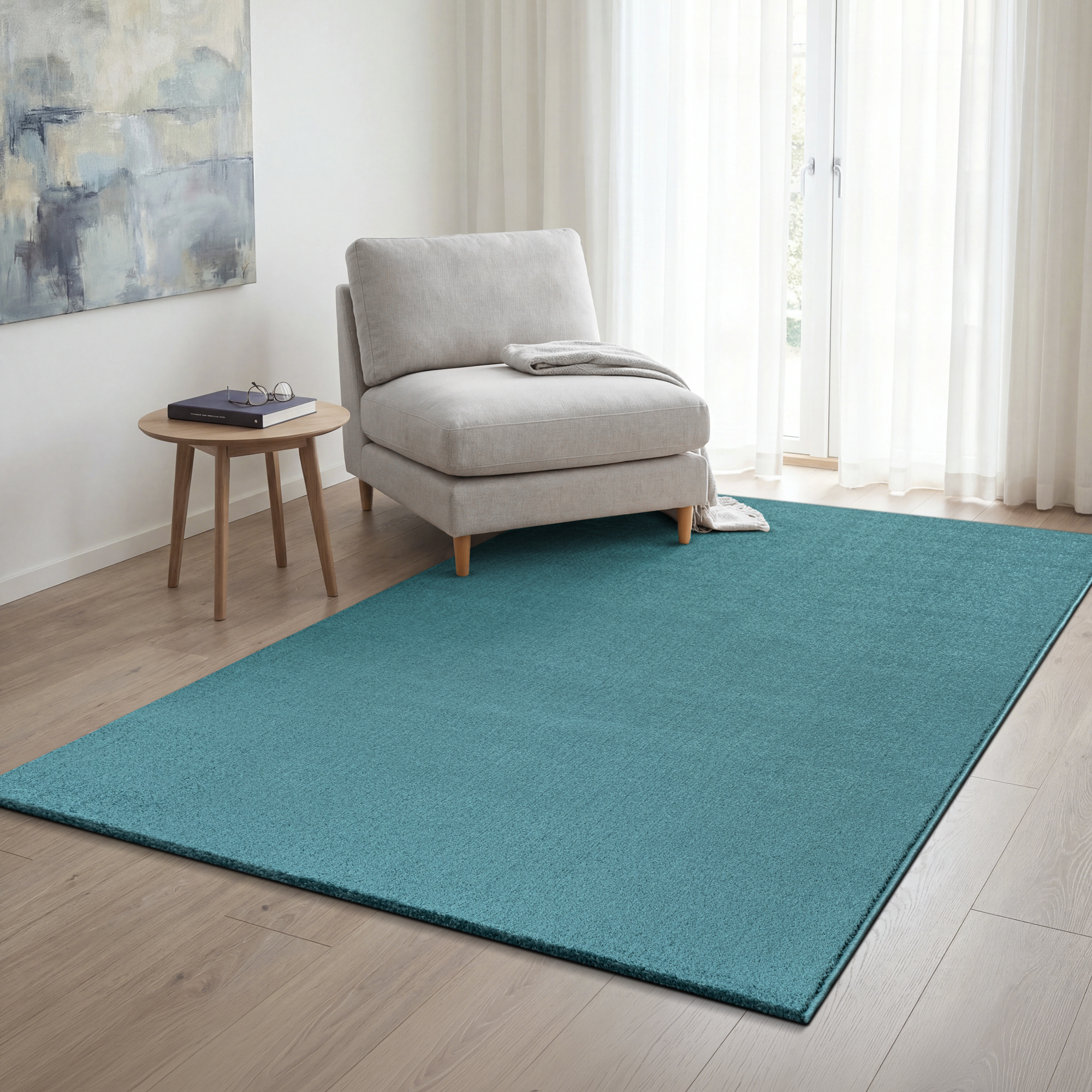 Uni Effen Laagpolig Vloerkleed Modern Blauw