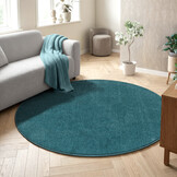 Uni Rond Effen Laagpolig Vloerkleed Modern Blauw