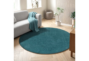 Uni Rond Effen Laagpolig Vloerkleed Modern Blauw