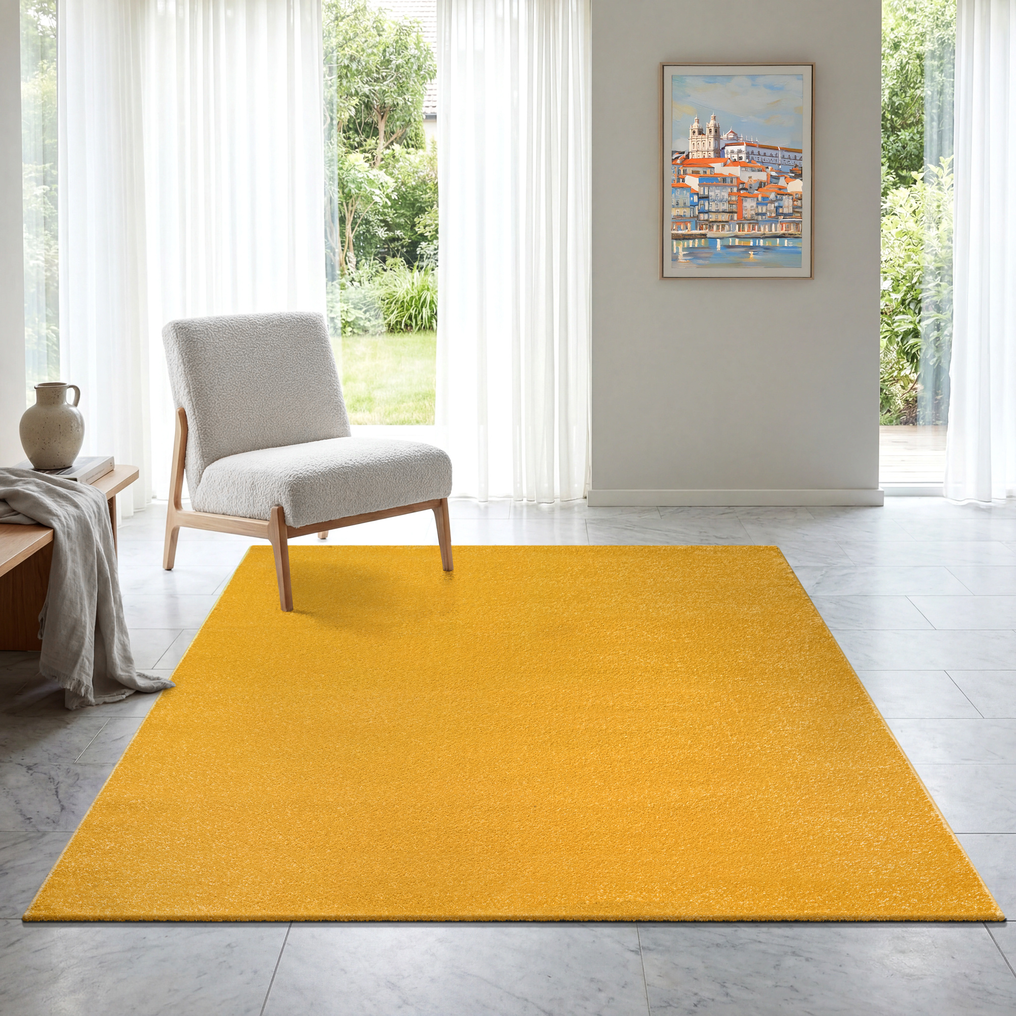 Uni Effen Laagpolig Vloerkleed Modern Geel
