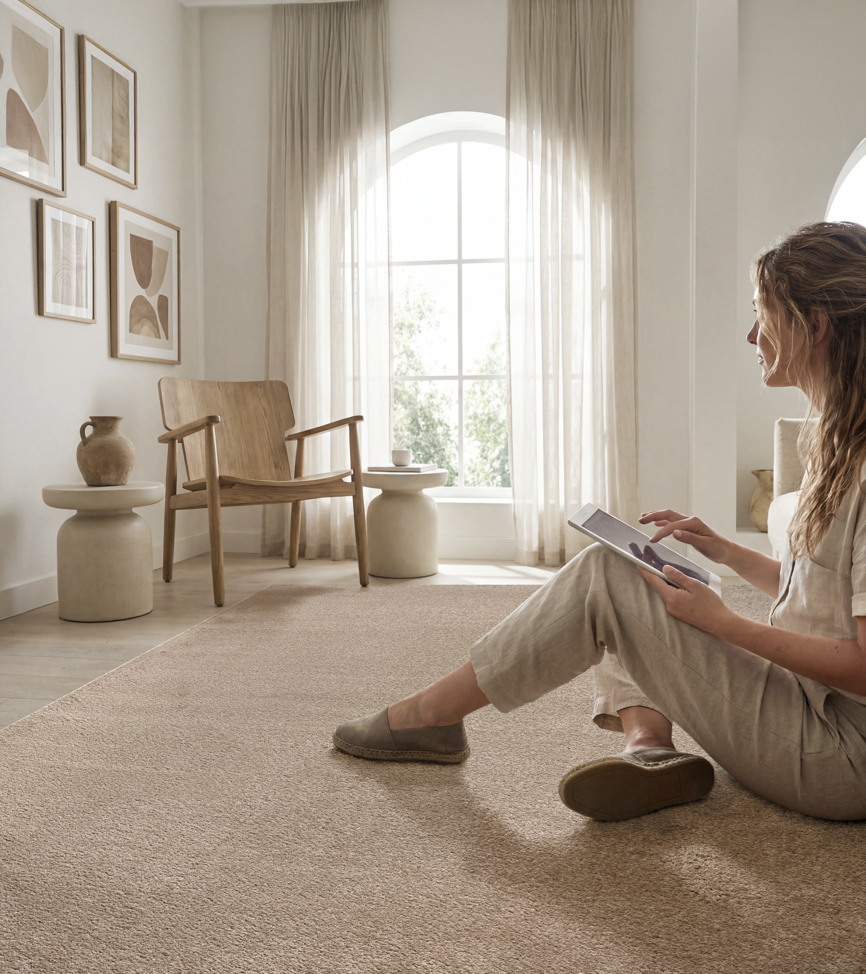 Uni Effen Laagpolig Vloerkleed Modern Beige