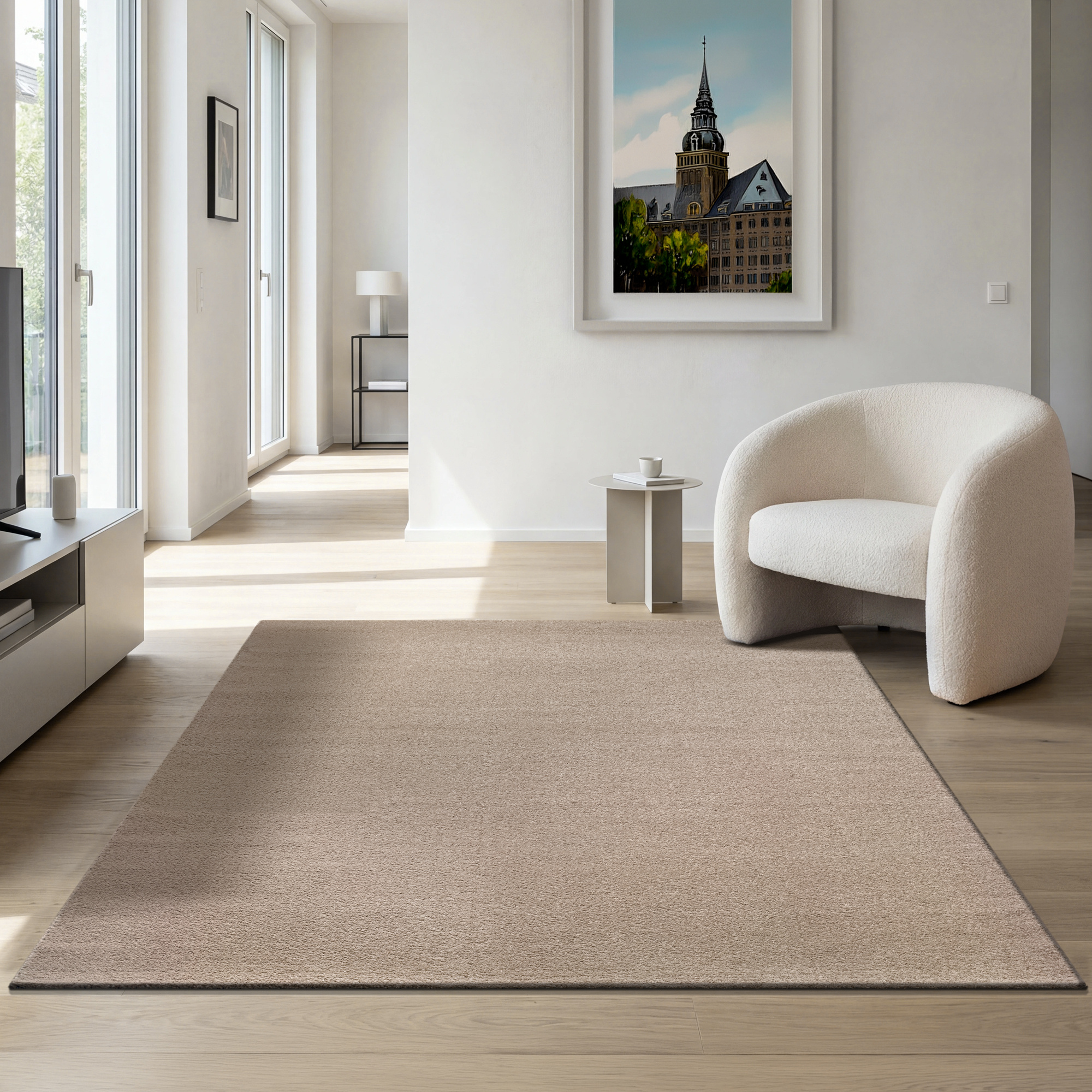 Uni Effen Laagpolig Vloerkleed Modern Beige