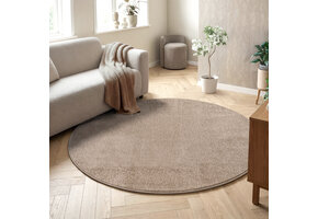 Uni Rond Effen Laagpolig Vloerkleed Modern Beige