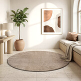 Uni Rond Effen Laagpolig Vloerkleed Modern Beige