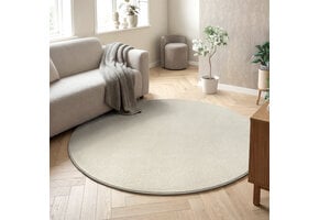 Uni Rond Effen Laagpolig Vloerkleed Modern Creme