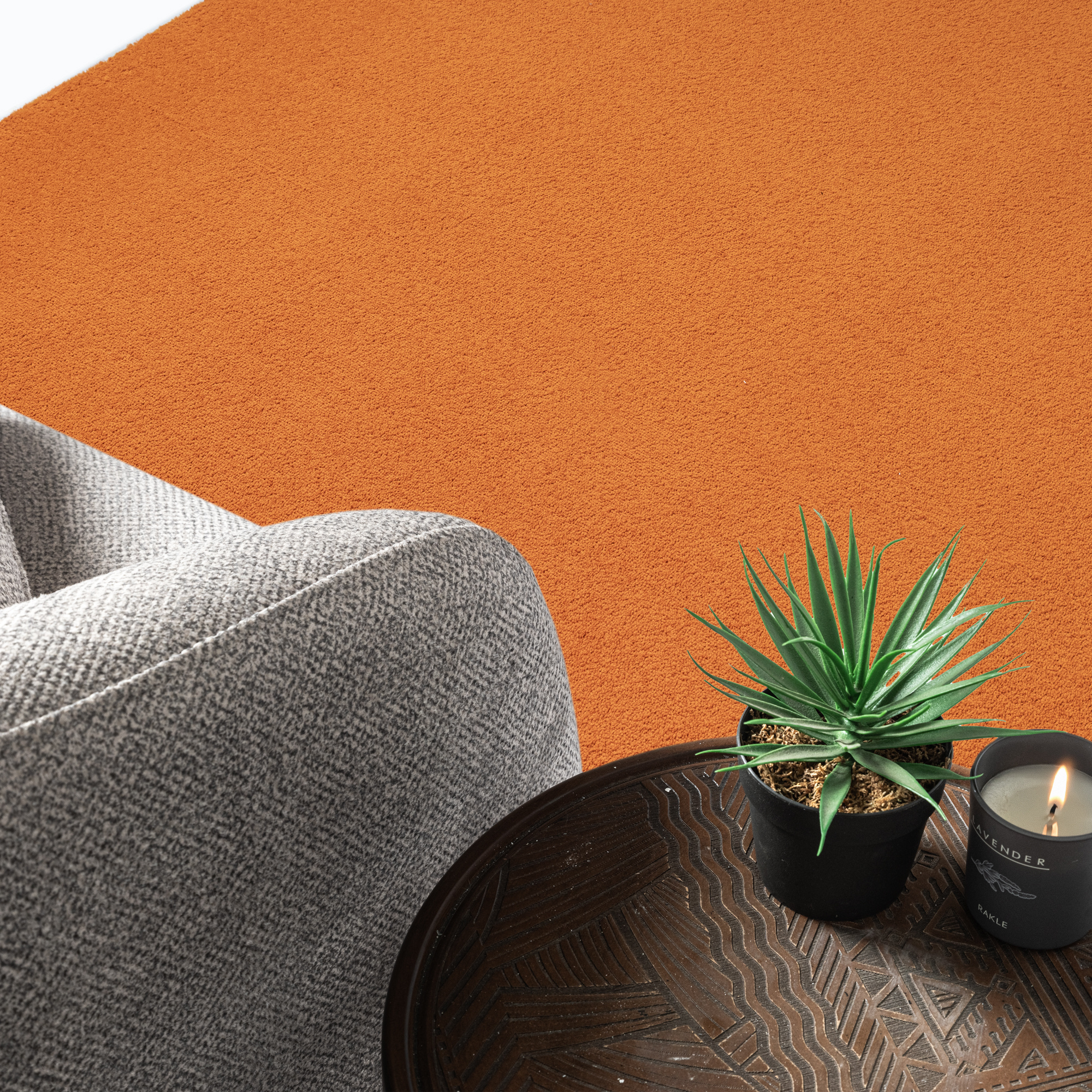 Uni Effen Laagpolig Vloerkleed Modern Oranje